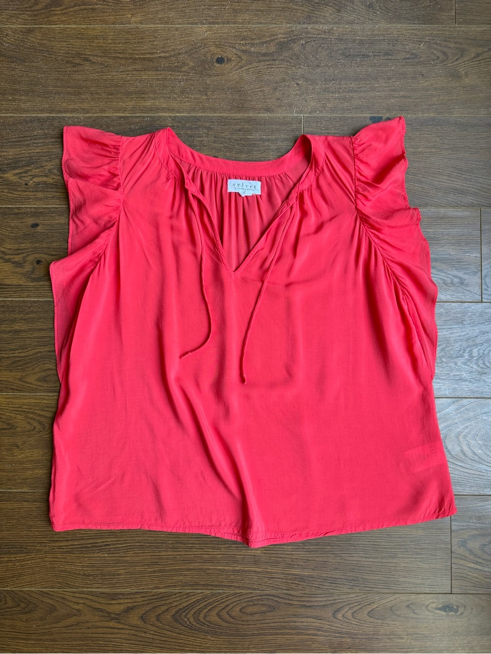 Velvet by Graham & Spencer Coral Flutter V-Neck Tie Top